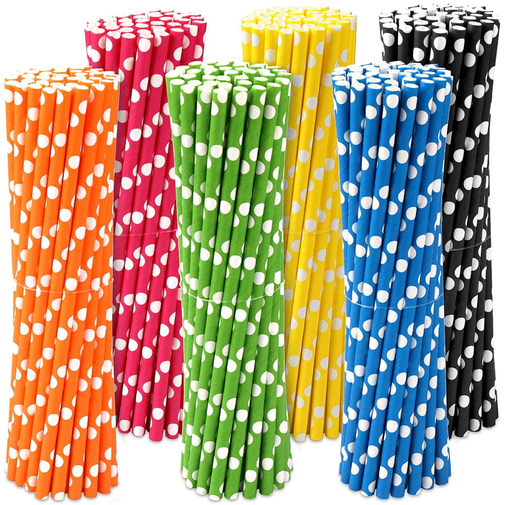 H&S Biodegradable Paper Straws for Drinking - 120pcs - Recyclable Multi Colored Party Straw Set