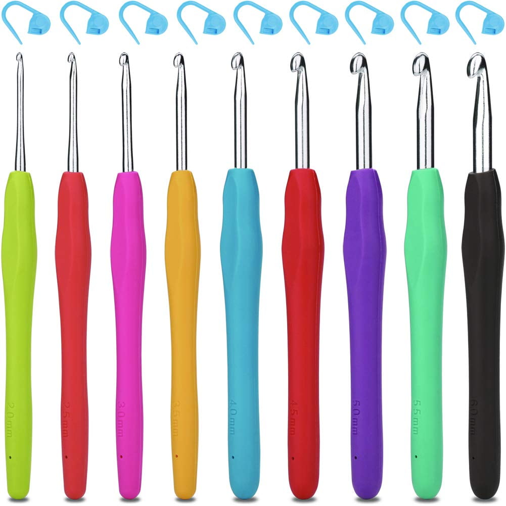 H&S Crochet Hooks Set 9pcs Hook with Soft Grip Rubber Handle with