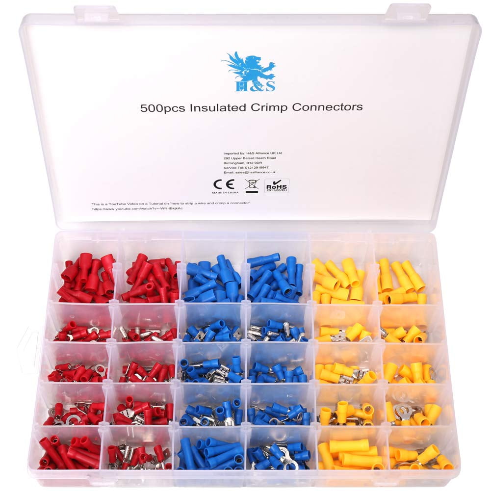 H&S Electrical Wire Connectors & Terminals - 520 pcs - Heat Shrink Butt Connector Kit - Crimp Connectors for Hard Wiring
