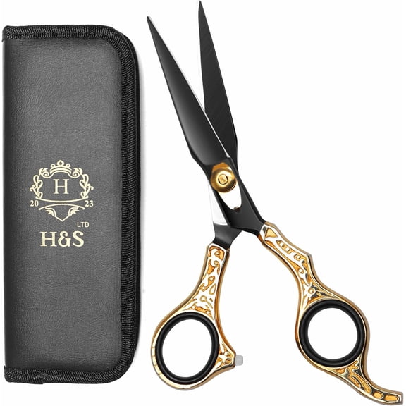 H&S Gold Series Professional Hair Cutting Scissors | Premium Japanese Stainless Steel 6.5 Shears, Barber Accessories & Salon Supplies Beard Moustache Grooming