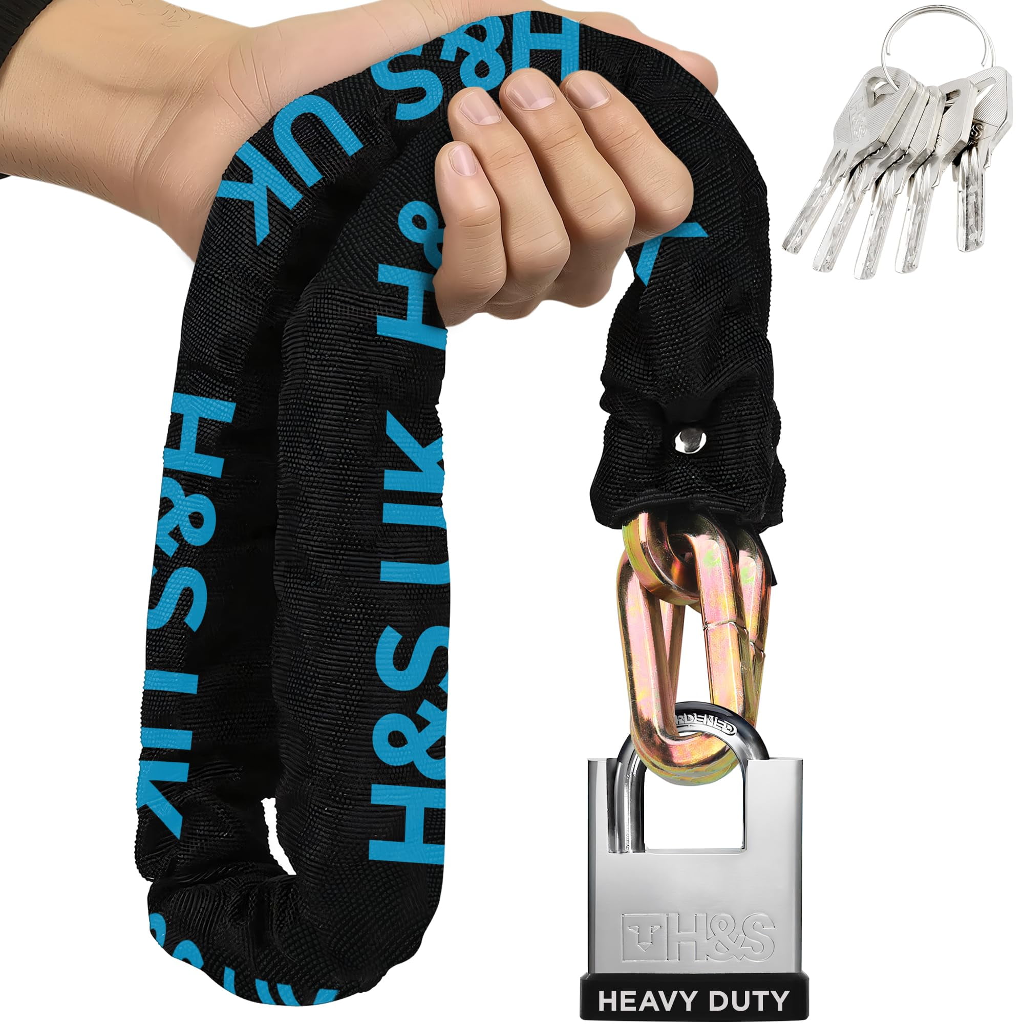 H&S Heavy Duty Bike Padlock and Chain for Ultimate Protection - Anti-Theft 10mm x 1.2m Security Chain for Mountain Bike & Road Bike - Security Chain and Lock with Keys