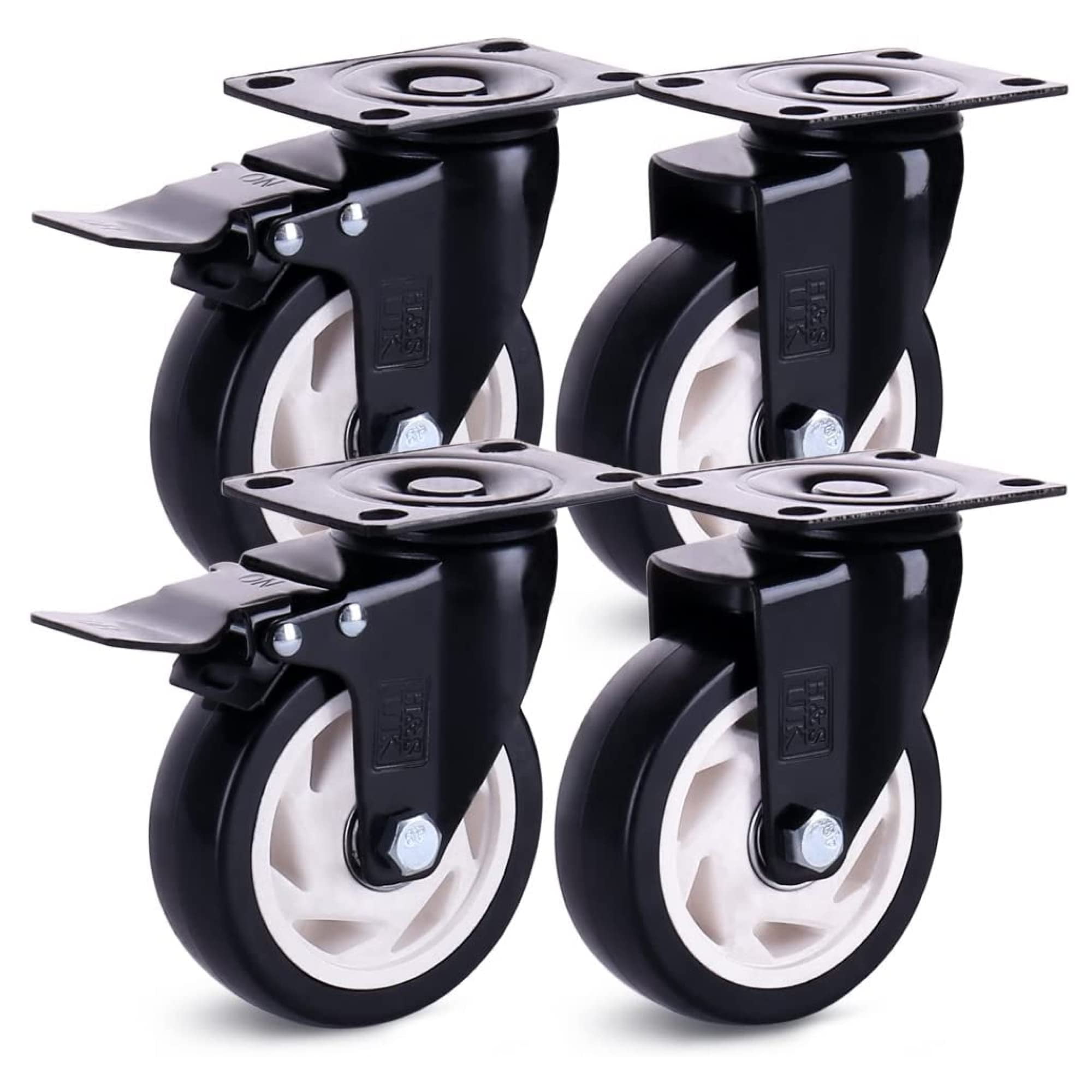 H&S Heavy Duty Caster Wheels for Trolley Furniture 4 Casters with Brakes for Outdoor Furniture