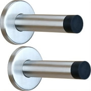 H&S Heavy Duty Door Stoppers for Skirtings - Pack of 2 - Wall Mounted Stainless Steel with Rubber Tip