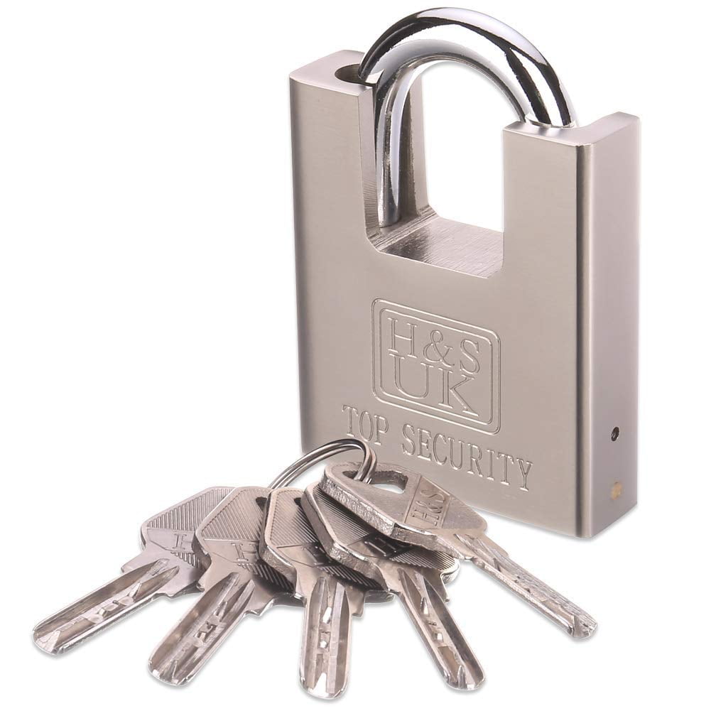 H&S High Security Padlock with Key - 60mm Pad Lock & 5 Keys - Heavy Duty  Storage Unit Locker for Indoor & Outdoor