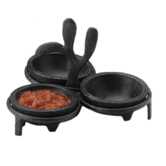 H.S. Inc HS1026-CH Salsa Caddy, 3-Way Cactus Design, Holds 3 Molcajetes For Use with Molcajetes 373-HS-NHS1008 (Not Included), Charcoal, Microwave & Dishwasher Safe, Restaurant Salsa Holder, 24 Pack