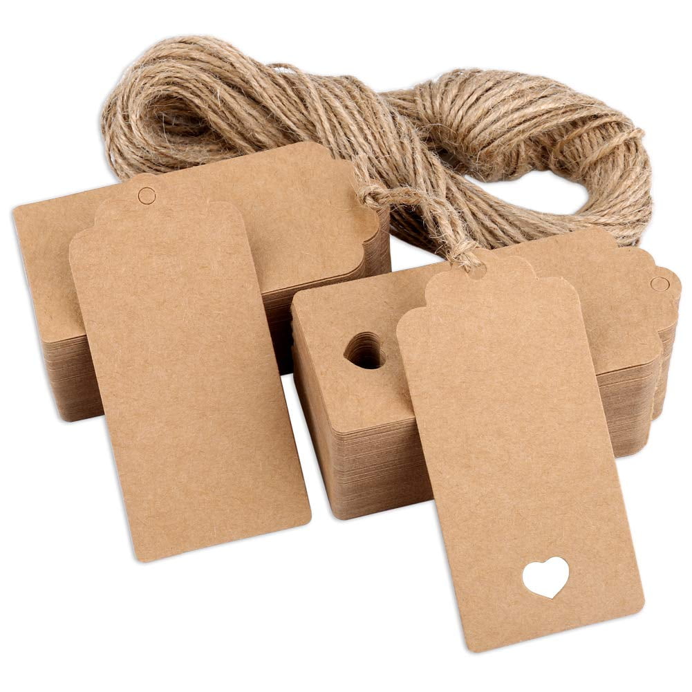 100 Pack Brown Kraft Paper Christmas Gift Tags， Xmas Brown Kraft Gift Tags  with Jute Twine Baker Twine for DIY Xmas Holiday Present Wrap Stamp and