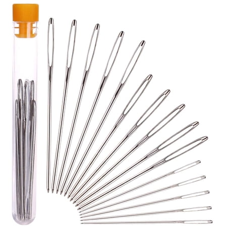 H&S Sewing Needles Set for Beginners and Professionals - 15 Stainless Steel Tapestry Needles for Wool with Big Eye - Large Yarn Darning Needle Set with Case