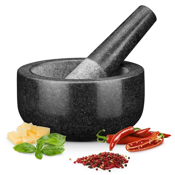 H&S Mortar and Pestle Set - Large Premium Solid Granite Stone Grinder Set