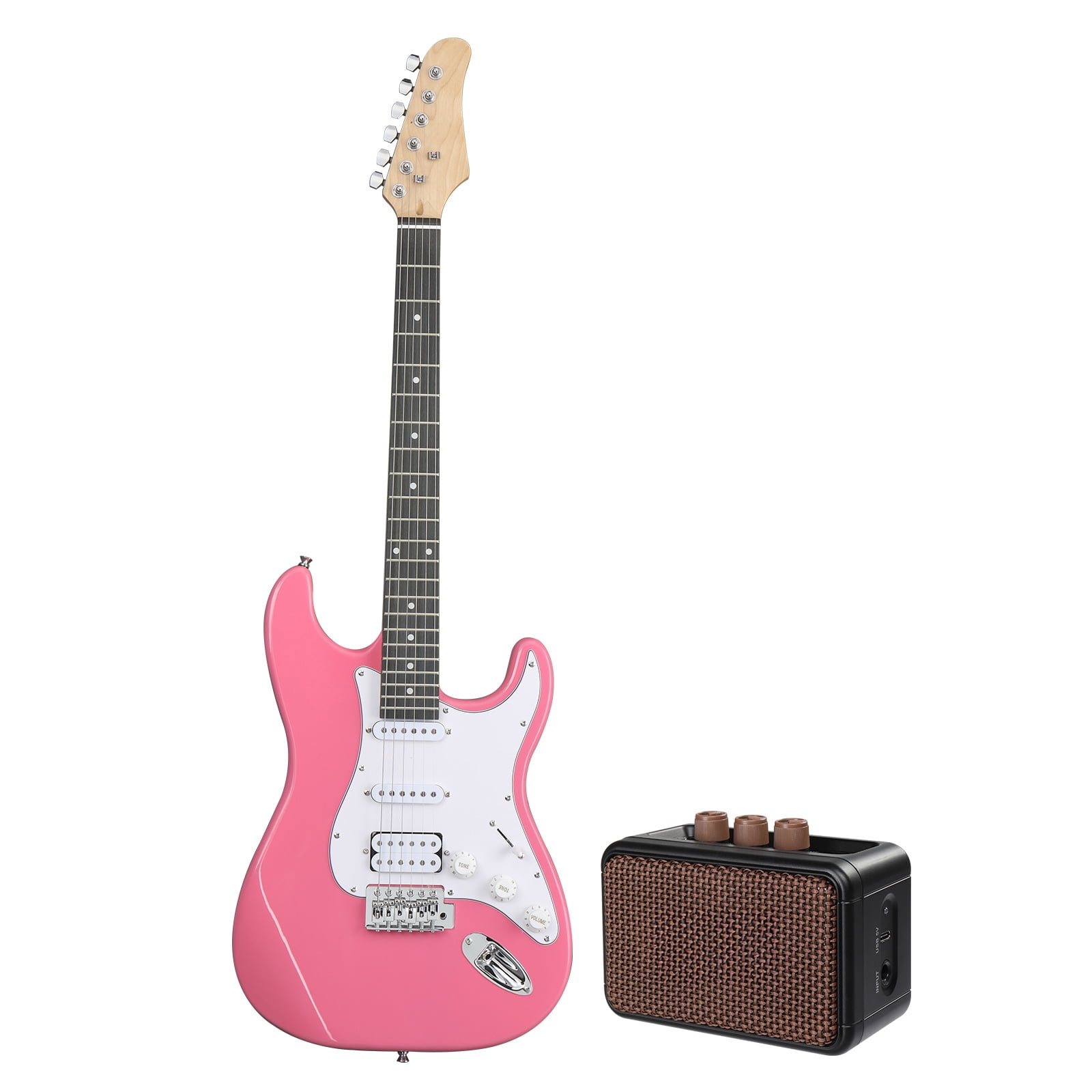 H-S-S Pickup Electric Guitar Kit with 5W AMP Bag Guitar Strap Strings Rose Red