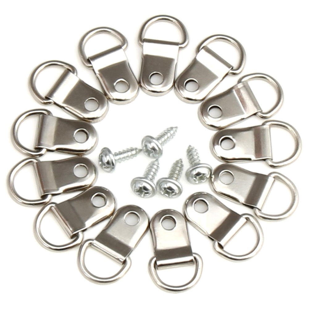 H&S Small D Rings Frame Hooks for Picture Hanging - 80 Pieces D Ring Picture Hangers for Frames and Canvas - Stainless Steel Frame Bracket Hanger with 80 Screws for Hard Walls