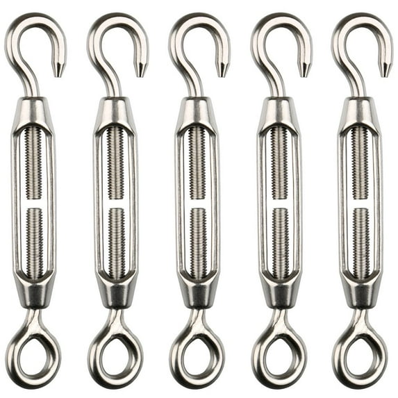 H&S Stainless Steel Turnbuckle Wire Tensioner for Cables Wire - 5pcs - Heavy-Duty Eye Rope Cable Tension Set for Adjusting Length - M4 Stainless Steel Hook and Wire Strainer