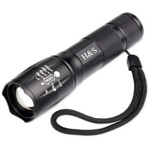 H&S T6 LED Super Bright Flashlight - Waterproof Tactical Flash Light with 5 Brightness Modes - 3 x AAA Batteries Included