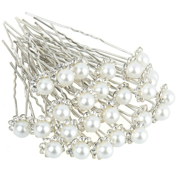 H&S Wedding Pearl Hair Pins for Bride's Hairstyle - 40pcs - Flower Crystal Hair Pins Clips for Bridal & Prom Hair Accessories - U-Shaped Hair Pins Clips for Women with Rhinestones