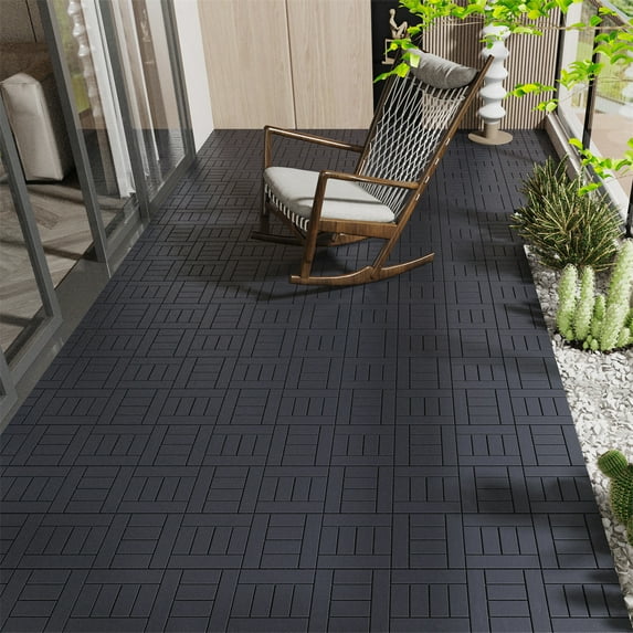 H Style 12" Patio Deck Tiles, 44pcs DIY Module Interlocking Decking Tiles Floor Tile, Court Tiles for Porch Poolside Balcony Backyard, Easy and Quick Installation