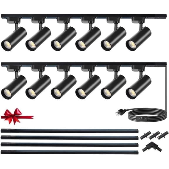 H Type LED Track Lighting Kit, Track Lighting 12 Heads Warm Light 3000K 25W 2700lm High Brightness Dimmable Track Lighting System with 13ft Track Rail, Adjustable Angle Light Heads