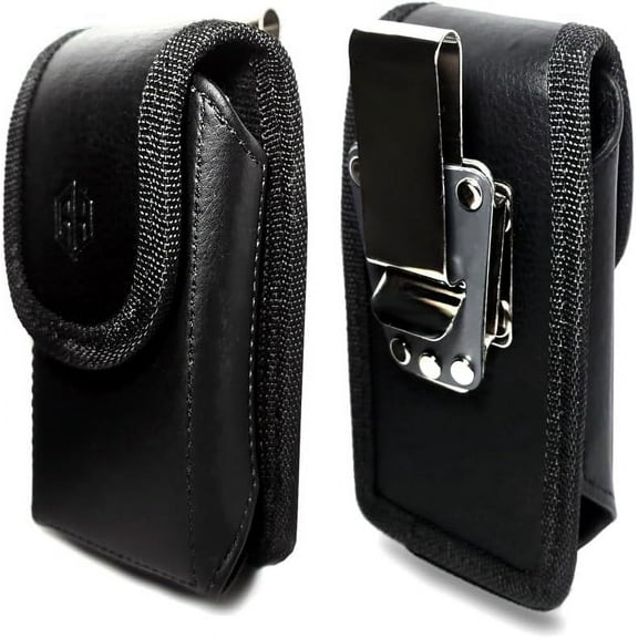 H Universal Vertical Leather FLIP Cell Phone Cases Detachable Holster Holder Belt Case Flip Phone Pouch Hip Case Cover Fits Kyocera Doro Most Large FLIP Phones, Insulin Pump