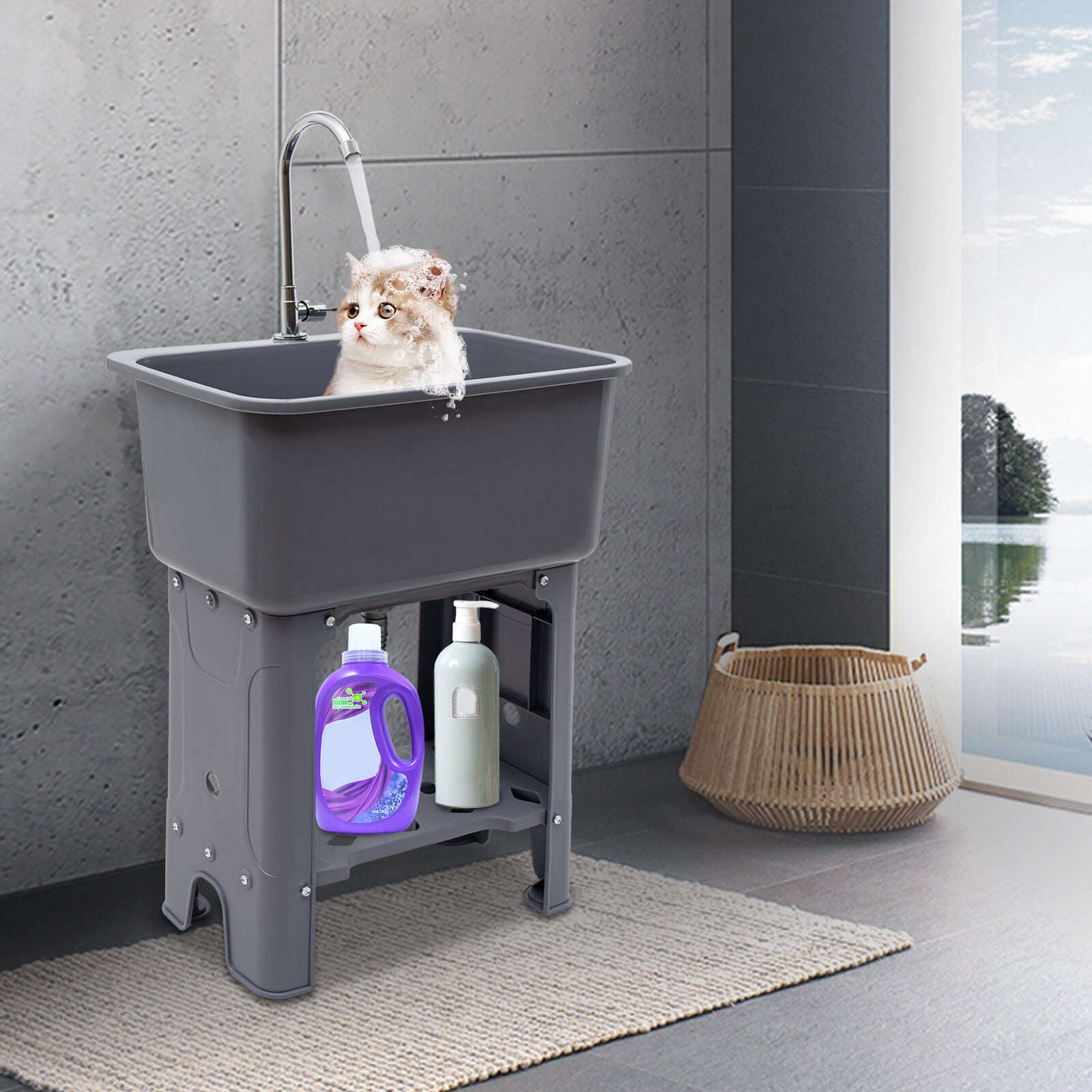 H Utility Sink Laundry Tub Freestanding with 360 Stainless Steel Faucet 30.11“ for Restaurants, Laundries