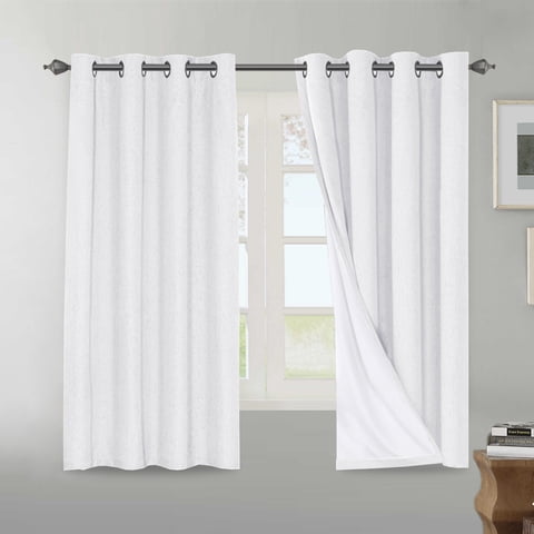 H.VERASILTEX White Blackout Curtains 63 inches Long 100% Total Black Out Energy Saving Curtains with White Liner (2 Panels, 52" x 63", Bright White)