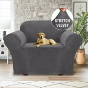 H.VERSAILTEX 1-Piece Luxury Velvet Armchair Stretch Slipcover, Gray