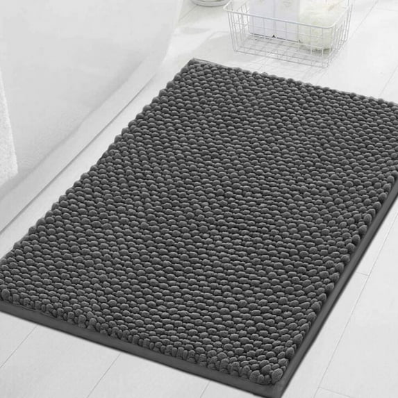H.VERSAILTEX 2 Pieces Soft Shaggy Chenille Bath Rug Non-Slip Bath Mats Machine Washable for Bathroom, Indoor, Tub (20" x 32",Grey)