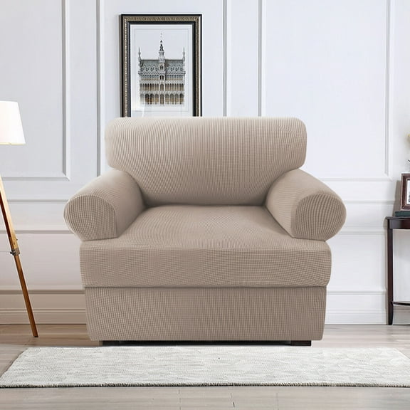 H.VERSAILTEX 2 Pieces Checkerboard Slipcovers Stretch with Individual T Cushion Cover for Living Room(1 Cushion Armchair, Sand)