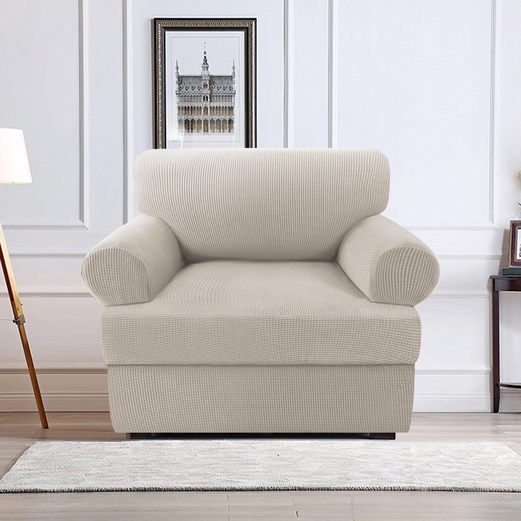 H.VERSAILTEX 2 Pieces Checkerboard Slipcovers Stretch with Individual T Cushion Cover for Living Room(1 Cushion Armchair, Island Fossi)