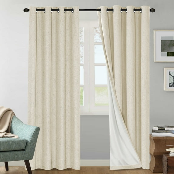 H.VERSAILTEX 100% Black Out Curtains 96 inch Long, 2 Panles Outdoor Curtains for Patio, Full Blackout Natural Linen Curtains (52" x 96", Bleached Sand)