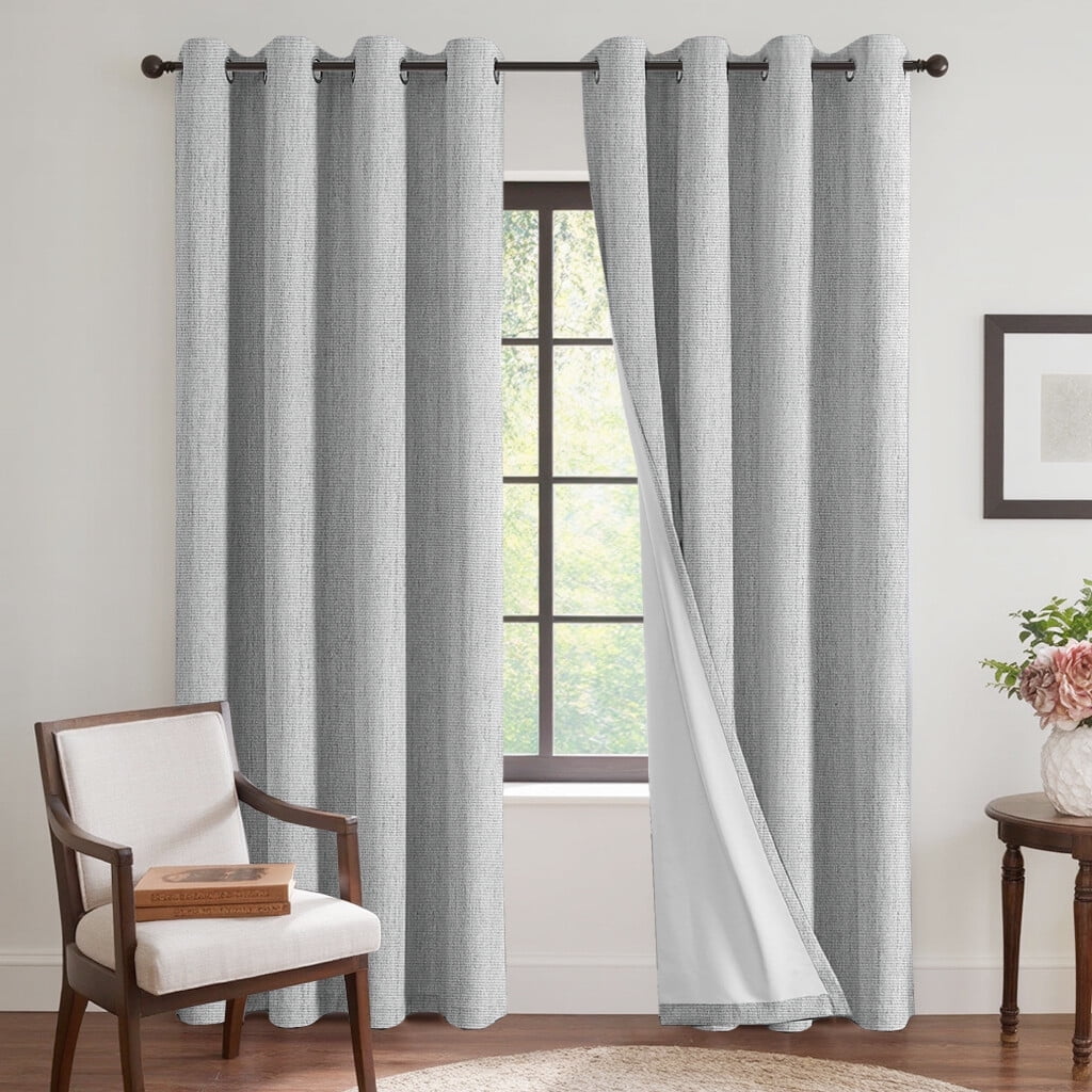 H.VERSAILTEX 100% Blackout Curtain Linen Textured Chenille Grommet Thermal Curtains for Bedroom Light-Blocking (2 Panels, 52" x 108", Glacier Gray)
