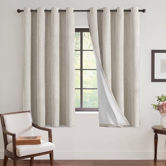 H.VERSAILTEX 100% Blackout Curtain Linen Textured Chenille Grommet Thermal Curtains for Bedroom Light-Blocking (2 Panels, 52" x 63", Natural)