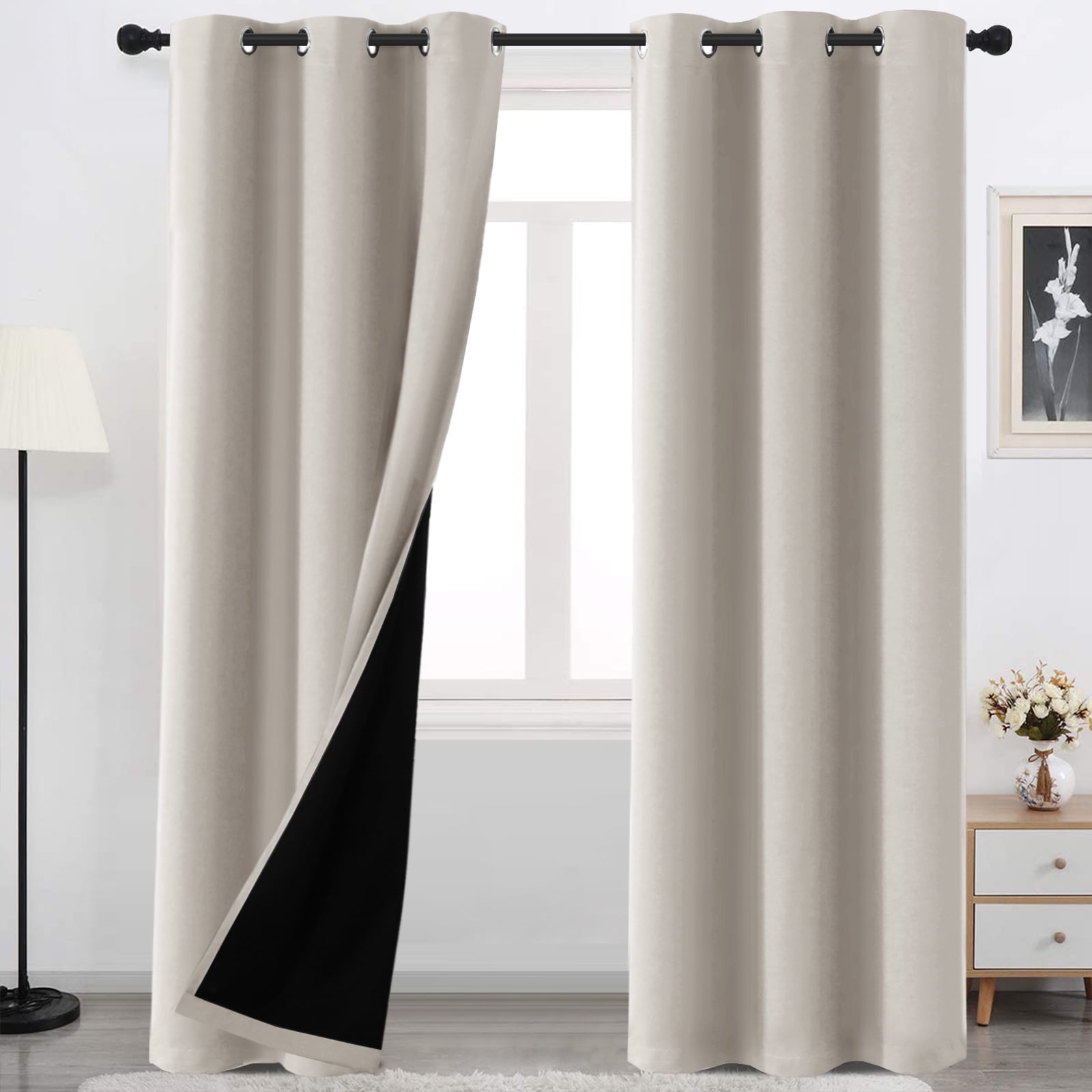 H.Versailtex Contemporary 100% Blackout Grommet Curtains, 42 x 84 Inches, 2 Panels, Pumice Stone