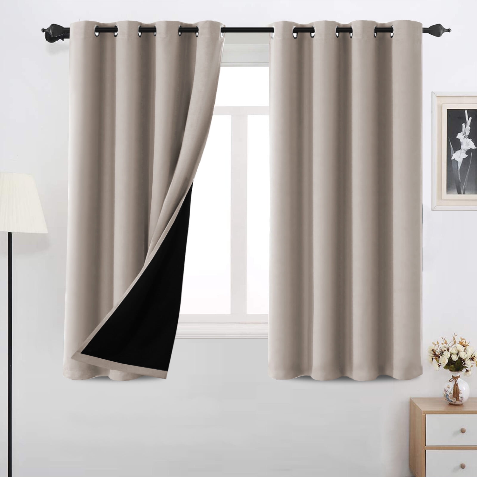 H.Versailtex 100% Blackout Curtains for Bedroom - Contemporary Natural Sand Solid Print Grommet Curtain Sets, 52" x 63", 2 Panels