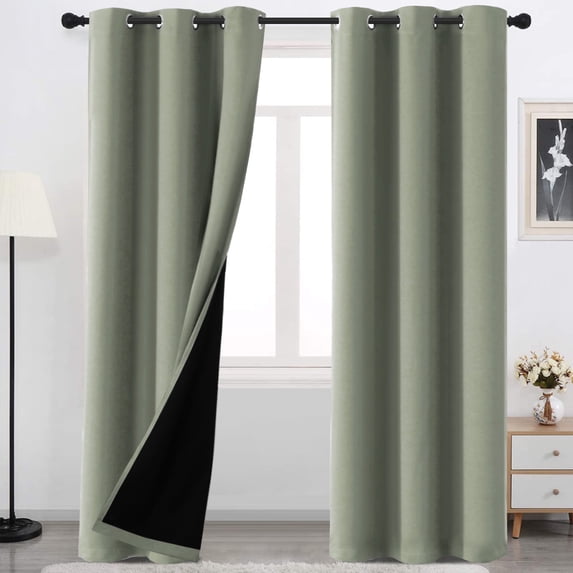 H.VERSAILTEX 100% Blackout Curtains for Bedroom 84 inch Long - Thermal Curtains Room Darkening Curtains & Drapes for Living Room 2 Panels Set, Light Sage