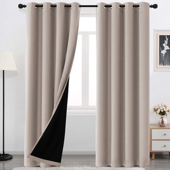 H.VERSAILTEX 100% Blackout Curtains for Bedroom Room Darkening Blocking Grommet Curtain for Living Room with Black Liner 2 Panels, 52" x 84" , Natural Sand