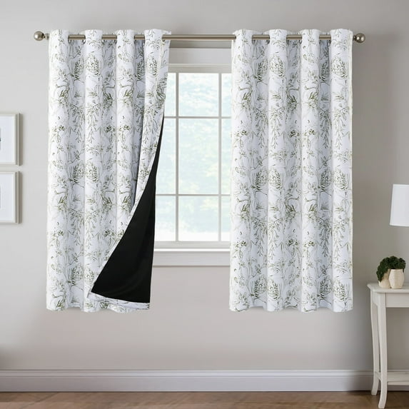 H.VERSAILTEX 100% Blackout Curtains Camellia Floral Printed Drapes Leah Floral Thermal Bedroom Curtains for Living room with Black Liner 2 Panels,52" x 63",Olive
