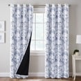 thumbnail image 1 of H.VERSAILTEX 100% Blackout Curtains Camellia Floral Printed Drapes Leah Floral Thermal Bedroom Curtains for Living room with Black Liner 2 Panels,52" x 84",Navy, 1 of 6