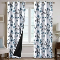 H.VERSAILTEX 100% Blackout Curtains Cattleya Floral Printed Drapes Leah Floral Thermal Bedroom Curtains for Living room with Black Liner 2 Panels,52" x 84",Grey/BLue