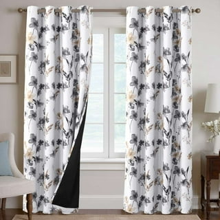 H.VERSAILTEX 100% Blackout Curtains Cattleya Floral Printed Drapes Leah Floral Thermal Bedroom Curtains for Living room with Black Liner 2 Panels,52" x 84",Grey/Taupe