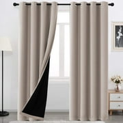 H.VERSAILTEX 100% Blackout Curtains for Bedroom Room Darkening Blocking Grommet Curtain for Living Room with Black Liner 2 Panels, 52" x 84" , Natural Sand
