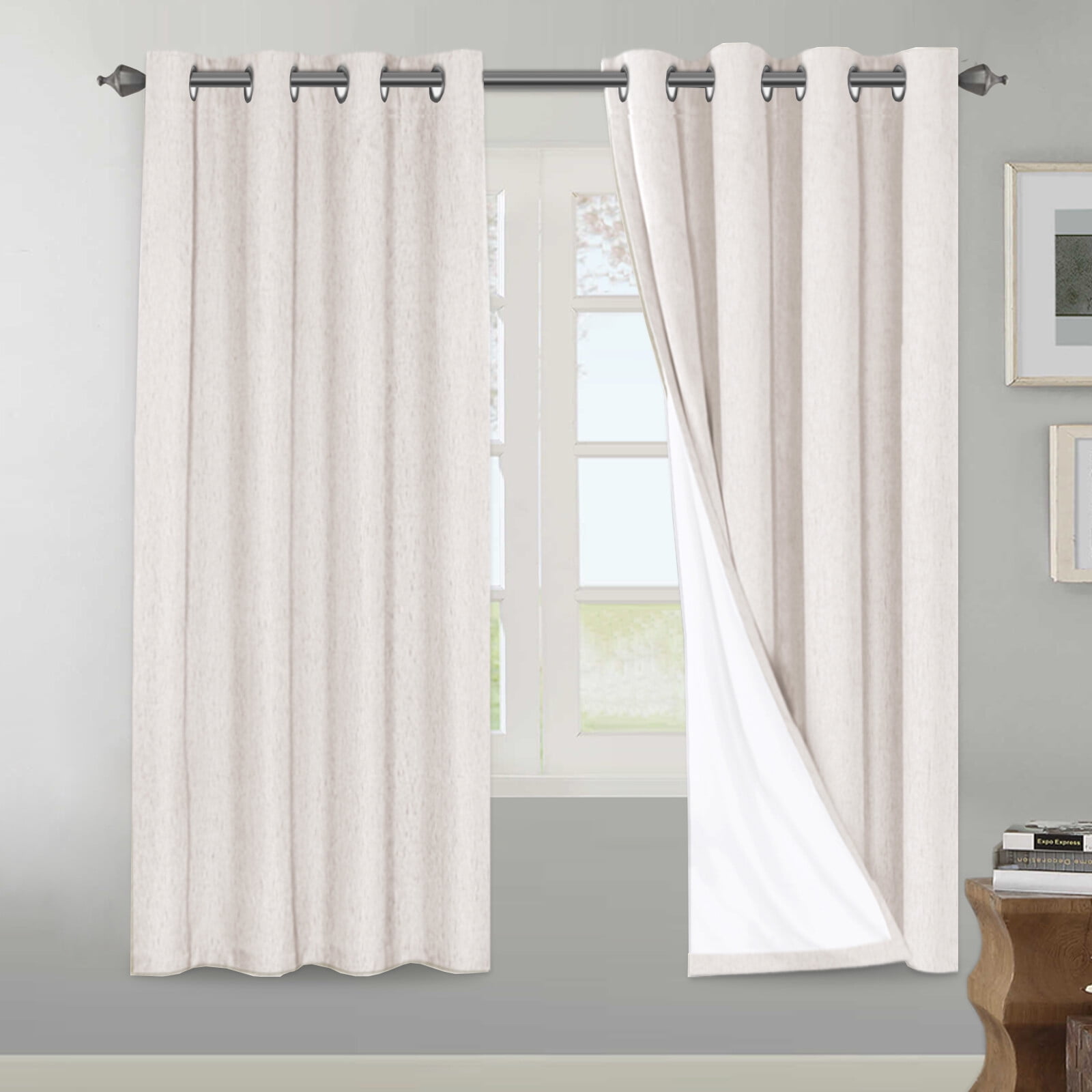 H.VERSAILTEX 100% Blackout Linen Textured Grommet Curtains for Bedroom, 2 Panels Thermal Insulated Drapes for Living Room(52" x 45", Ivory)