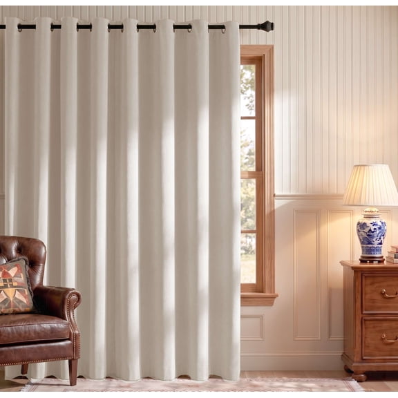 H.VERSAILTEX 100"L x 96"W Light Filtering Room Darkening Curtains, Primitive Textured Thick Burlap Look Thermal Drapes for Patio Glass Door Bedroom Living Room, Heather Ivory