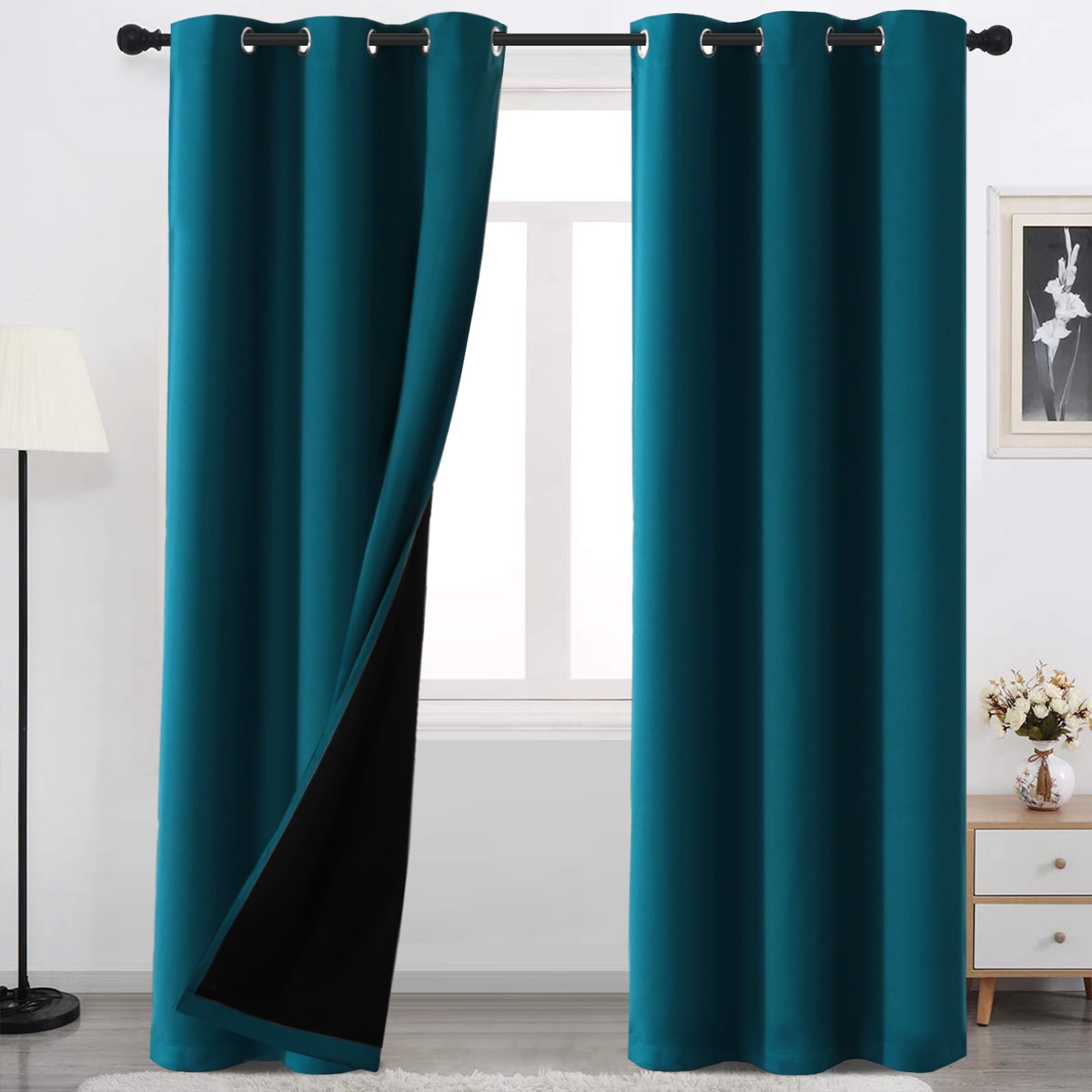 H.VERSAILTEX 100% Total Blackout Curtains 84 inches Long, Full Light Blocking Drapes with Black Liner for Nursery, Thermal Insulated Draperies 2 Panels Set, Dark Teal, 42" x 84"