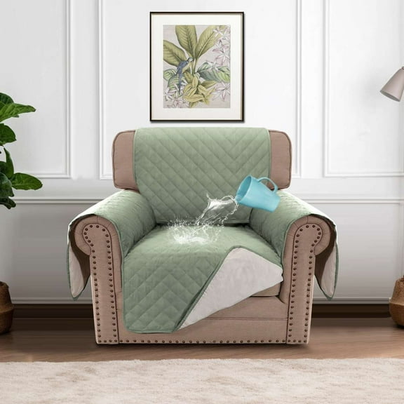 H.VERSAILTEX 100% Waterproof Couch Covers for Kids Children Dog Cat Machine Washable Sofa Slipcovers with Elastic Straps, Furniture Protector Pet Friendly(Chair, Pale Aqua)
