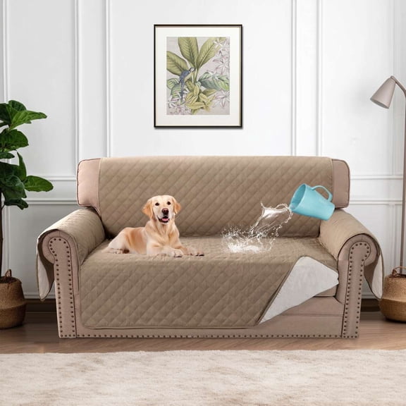 H.VERSAILTEX 100% Waterproof Couch Covers for Kids Children Dog Cat Machine Washable Sofa Slipcovers with Elastic Straps, Furniture Protector Pet Friendly(Loveseat, French Oak)