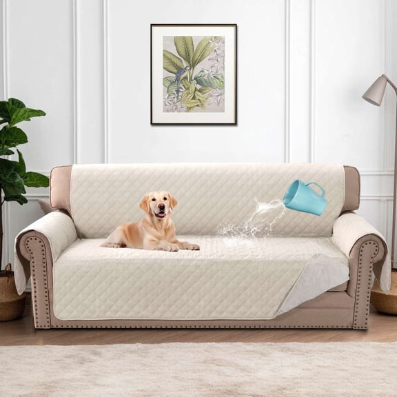 H.VERSAILTEX 100% Waterproof Couch Covers for Kids Children Dog Cat Machine Washable Sofa Slipcovers with Elastic Straps, Furniture Protector Pet Friendly(Sofa, Coconut Milk)
