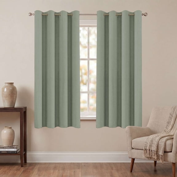 H.VERSAILTEX 2-Pack Grommet Semi Blackout Curtain 63 inch long Thermal Insulated Semi Blackout Drape, Window Curtain for Bedroom & Living Room, 52 x 63, Light Sage