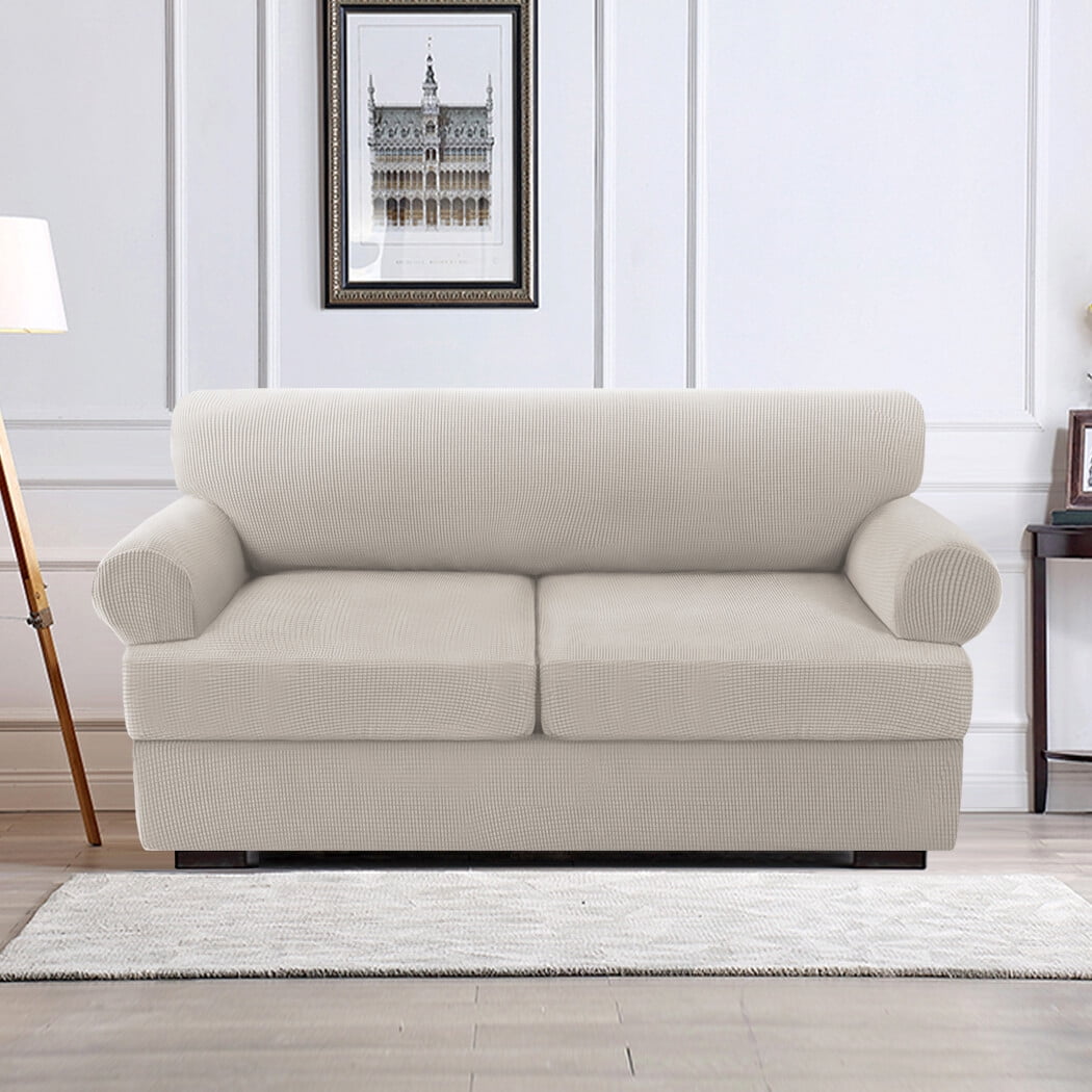 H.VERSAILTEX 3 Pieces Checkerboard Slipcovers Stretch with 2 Individual T Cushion Covers for Living Room(2 Cushion Loveseat, Island Fossi)