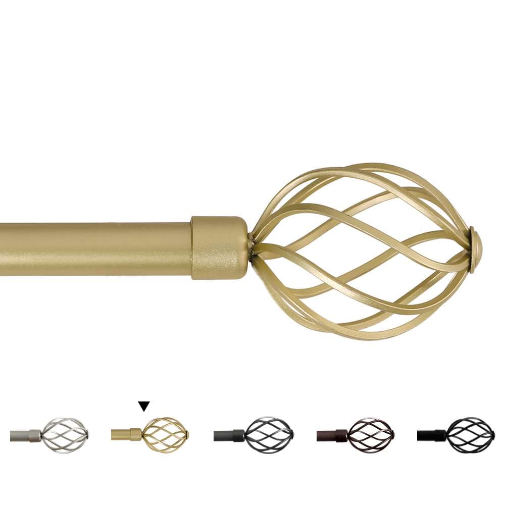 H.VERSAILTEX Adjustable Twist Cage Single Curtain Rod Set 3/4in Diameter 66-120in , Gold