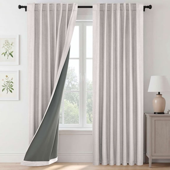 H.VERSAILTEX Back Tab Blackout Curtains, Room Darkening Thermal Privacy, 2 Panels Gray Coating for Bedroom & Living Room, 52" x 108", Ivory