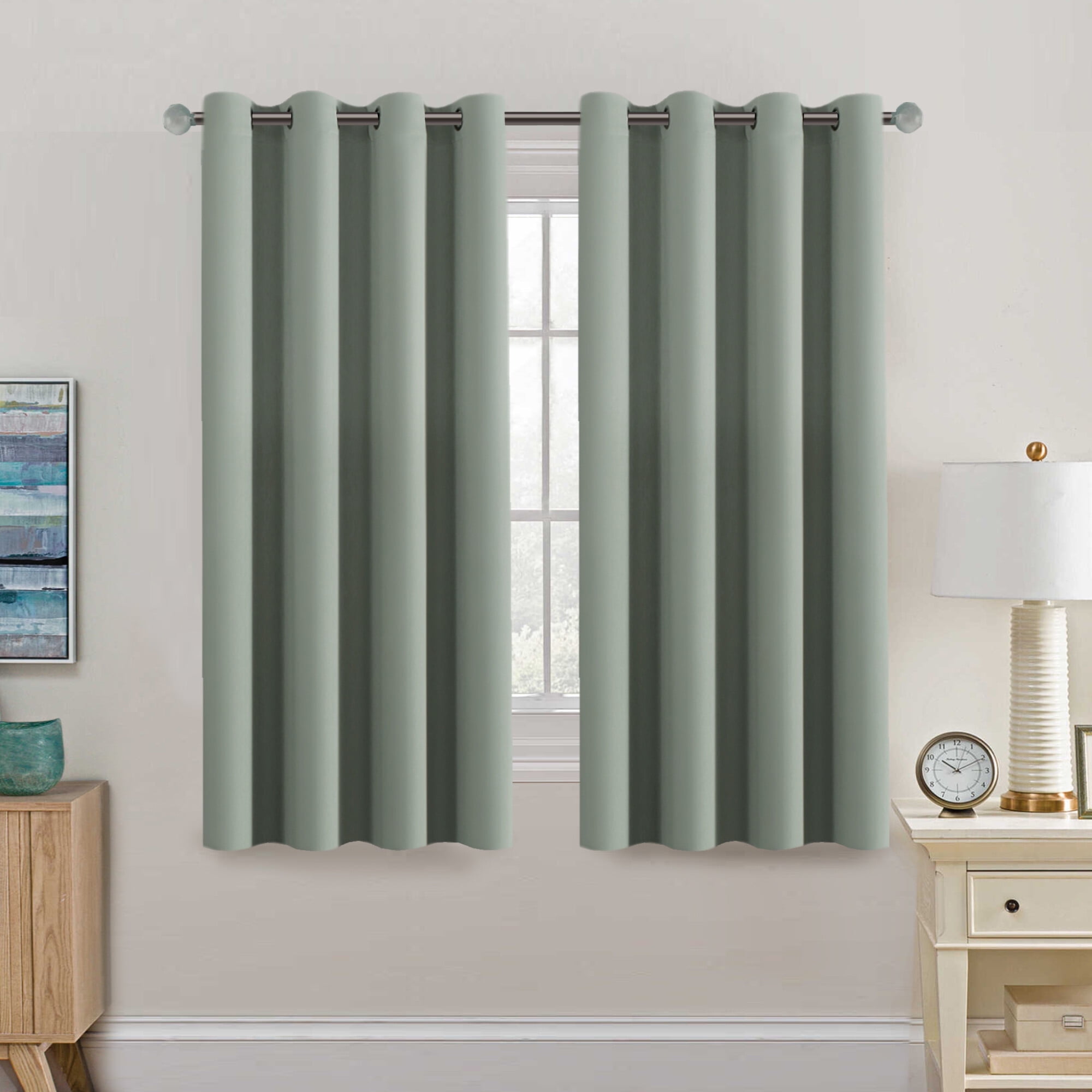 H.VERSAILTEX Contemporary Black Solid Print Blackout Grommet Curtains ...