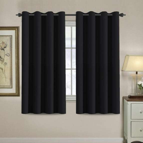 H.VERSAILTEX Black Blackout Curtains for Bedroom - Noise Reducing Thermal Insulated Solid Grommet Black Out Curtains/Panels/Drapes for Living Room